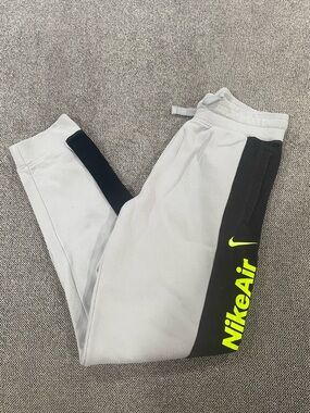 Kids' Light Gray and Black Jogger Pants with Neon Yellow Logo
